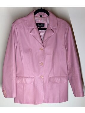 Excelled Collection Fully Lined Pink Leather Women's Blazed Button Up Jacket
